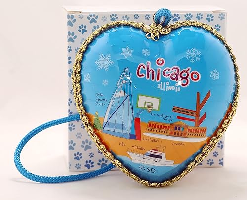Adorno de bola de corazón navideño de Chicago Illinois