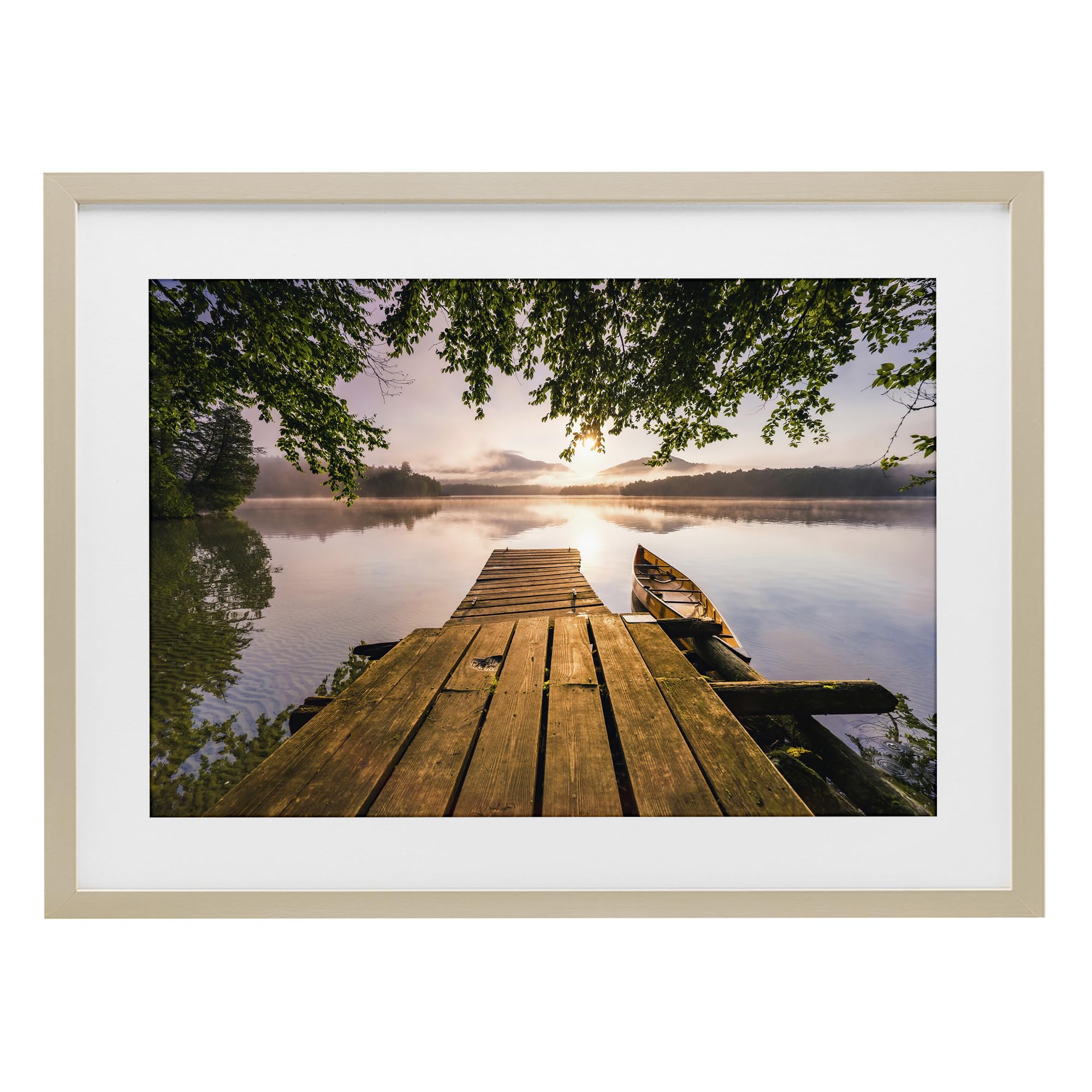 Stupell Industries Harvest Pine (Textured) 'Misty Morning Light On Lake'| Framed Print Under Glass