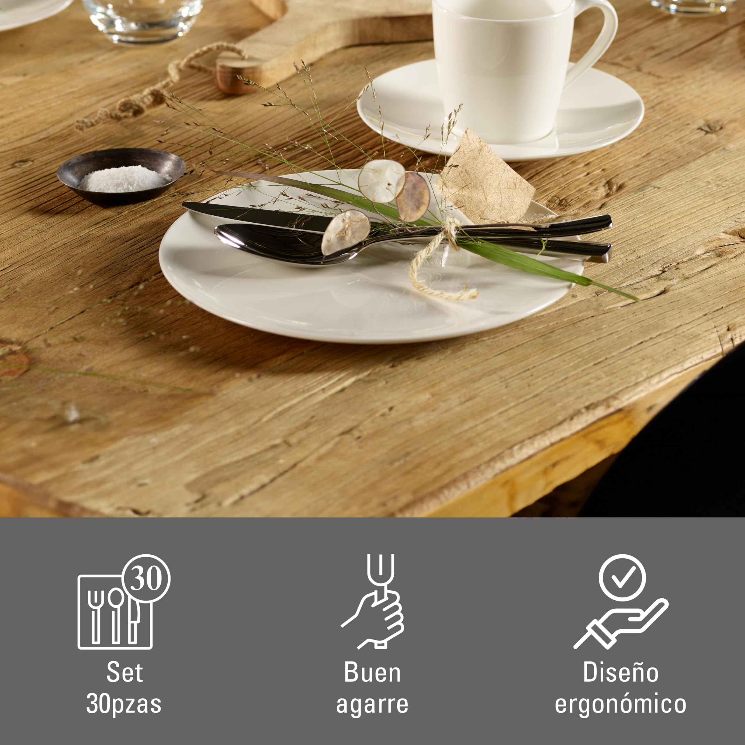 vivo - Villeroy & Boch Group - Voice Basic Cubertería de 30 Piezas para 6 Personas, Apto para Lavavajillas, Set Cubiertos, Acero Inoxidable