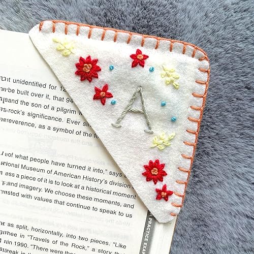 Miniatura 33 de Marcapáginas de esquina bordado a mano personalizado, lindo marcador de libro con flores, regalo de costura a mano para mujeres amantes de los Rojo