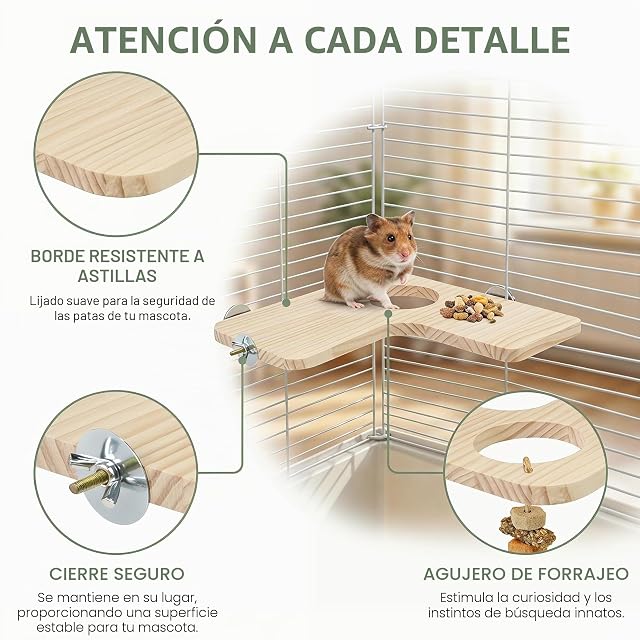 Foto 4 de 8 de FTISSLY 5 Pcs Plataformas Madera Natural para Jaula de Chinchilla y Hámster
