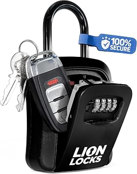 Lock Box - House Key Lockbox, Real Estate Lock Box with Combination, Car Key Safe - Waterproof, Easy Install, Black