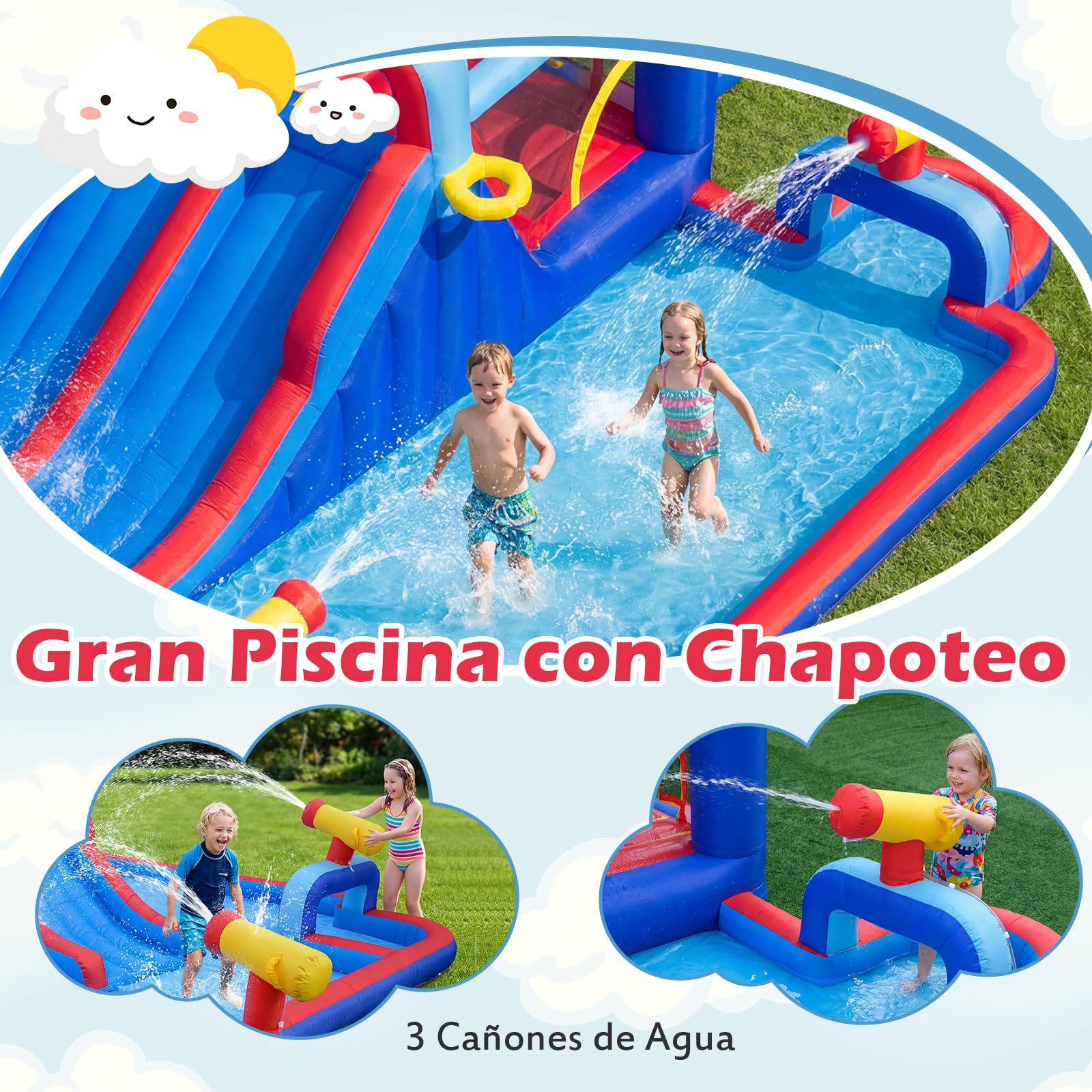 COSTWAY Castillo Hinchable Acuatico, 9 en 1 Castillo Hinchable para niños 3-5 Años con 3 Niños, 646 x 418 x 211 cm, Seco y Agua, Insuflavel Crianças Interior Exterior (con soplador de 950W)