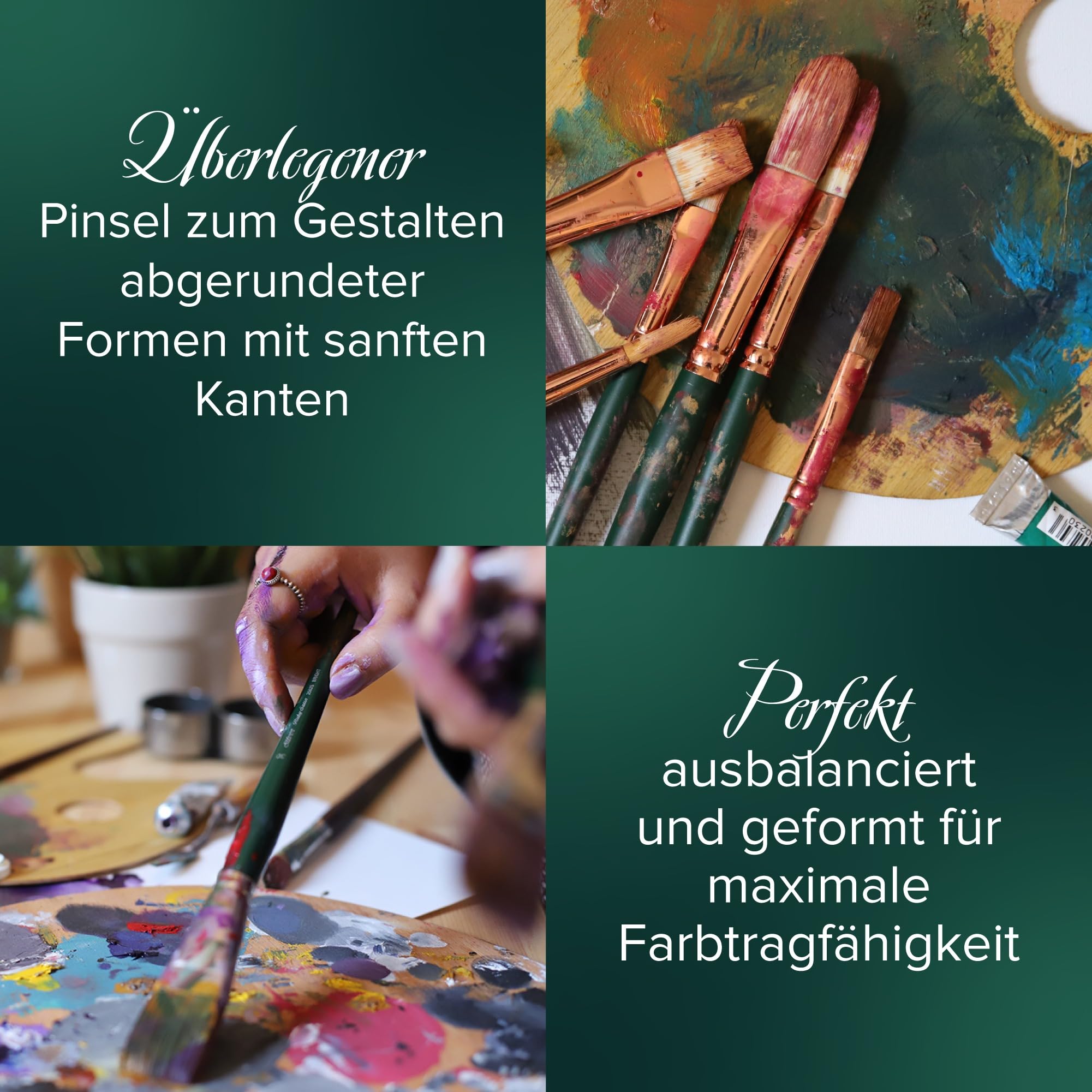 Silber Pinsel gp-1050 Grand Prix Langer Griff Pinsel-Set, 5 pro Pack | Rund, flach, hell, filbert, langer Griff, steife Schweineborsten, Landschaft, botanisch, florale Designs, Staffelei-Malerei
