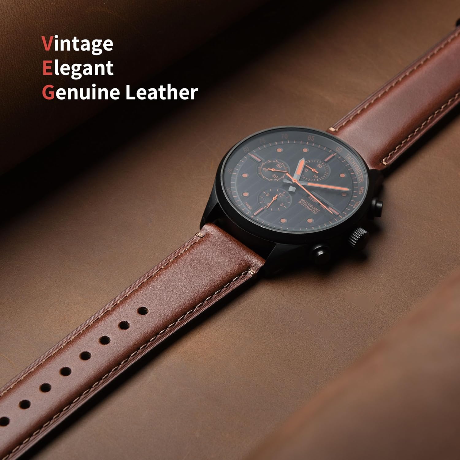 Fullmosa Watch Bands,18mm 19mm 20mm 22mm 24mm Quick Release Leather Watch Band Strap - Burnished Leather Watch Band Vintage Wristband