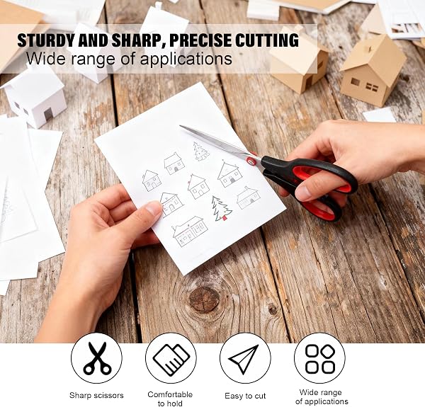 4 Pack 8.35" All Purpose Scissors, Lightweight Stainless Steel Scissors for Everyday Use, Comfort Grip Handles for Office School Home Craft (Black Red & Black Gray) - 4
