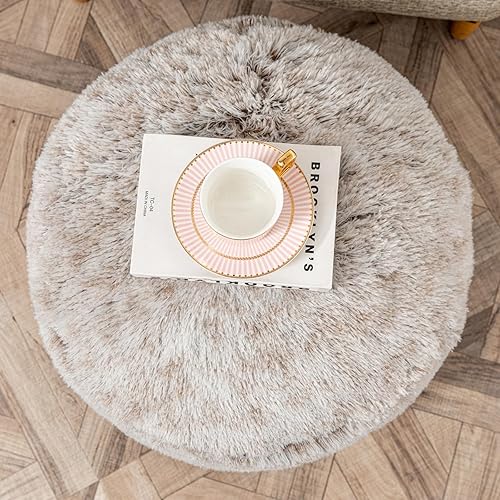 Miniatura 8 de Otomano de relleno con moderno puf de espuma de alta densidad de piel sintética de espuma de alta densidad, taburete redondo para almacenamiento,