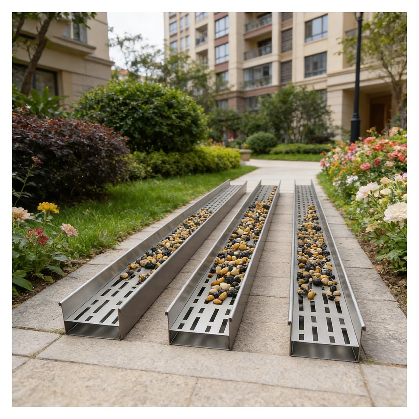 GLDYTVF Stainless Steel Removable Drainage Channel with Filter Narrow Outdoor Drain Grate Linear Shower Drainage Solution (H4*W6.5CM/H1.57*W2.56IN)