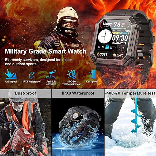 Miniatura 5 de Reloj inteligente para hombre, rastreador de ejercicio (llamadarespuesta de llamadas) Bluetooth táctico militar reloj inteligente para teléfonos