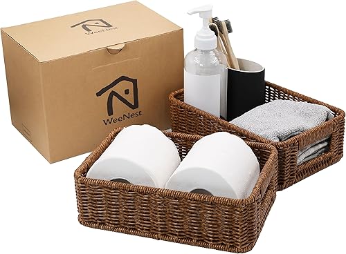 Miniatura 8 de Cestas para organizar, Cesta pequeña de mimbre, Cestas de almacenamiento para baño, Cesta de inodoro, Cesta pequeña con asa, Cestas de