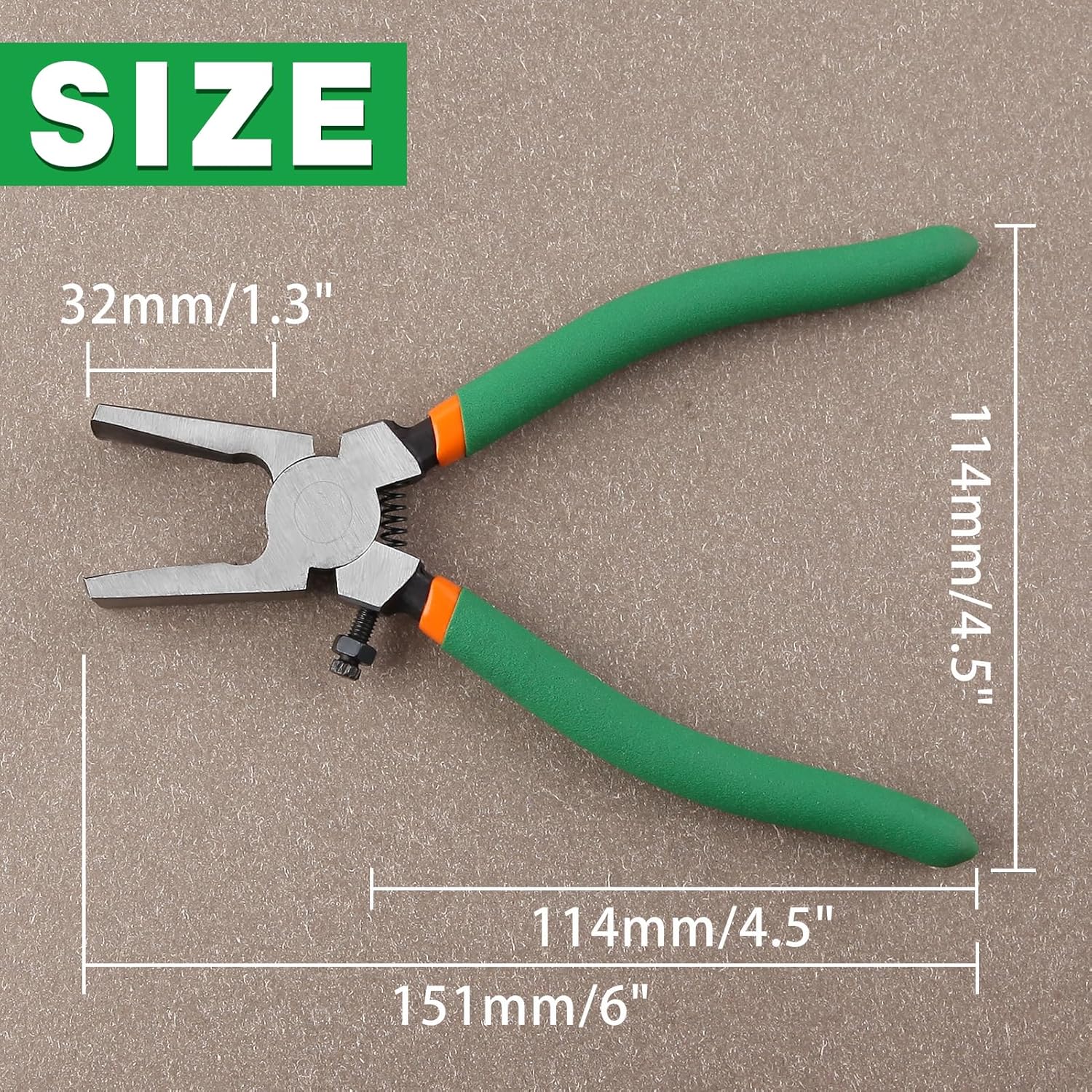 6-Inch Glass Running Pliers with Rubber Tips - Curved Jaws for Key Fob & Stained Glass Work