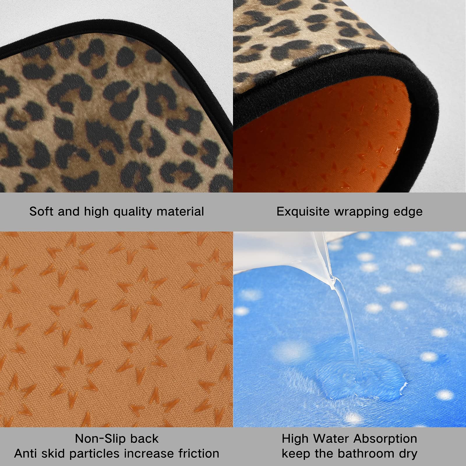 CaTaKu Leopard Print Kitchen Rugs Sets of 2 Non Slip Kitchen Mat Animal Print Polyester Area Rugs Set Floor Mats Washable Carpet Mat Comfort Standing Mat for Kitchen Laundry Sink Office