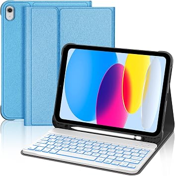 Keyboard Case for iPadA16 11th 11" 2025/10th 10.9" 2022, Backlit Blue | Backlit, Magnetic, Detachable Wireless, Multi-Angle, S Pen Holder, Slim and Lightweight, PU Protection, Rechargeable