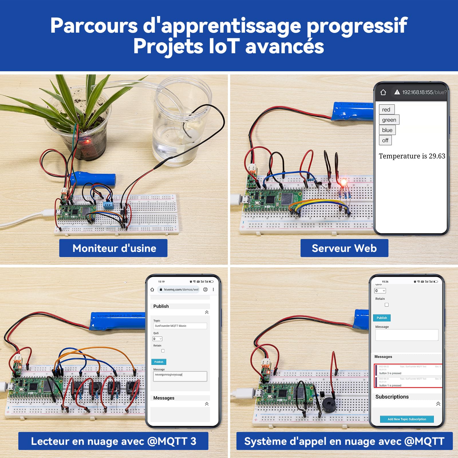 SunFounder Raspberry Pi Pico 2W Ultimate Starter Kit avec 110+Tutoriels Vidéo Cours en ligne, 96 Projets (16 Projets IoT), MicroPython, C++ (Compatible avec Arduino IDE)