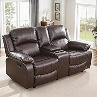 Vista 9 de Juegos de muebles de sala de estar, sofá reclinable de cuero, juego de sofá seccional con mesa de centro y portavasos, muebles de 3 piezas para sala