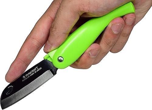 Miniatura 7 de Seki Japan - Cuchillo plegable para frutas, cuchillo pelador pequeño, hoja de acero inoxidable de 3.3 pulgadas con mango de plástico verde, para