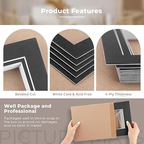 Miniatura 10 de Frametory, Alfombrillas precortadas blancas de 11 x 14 pulgadas para fotos, impresiones y obras de arte de 8 x 10 pulgadas, núcleo blanco, corte