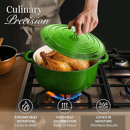 Vista 60 de Nuovva - Olla holandesa de hierro fundido con tapa – Cacerola esmaltada apta para horno hasta 500° F antiadherente – Utensilios de cocina Rojo