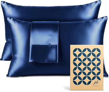 Pure Bedding Satin Pillowcase 2 Pack - Queen Size 20"x30", Navy - Silky Pillow Cases for Hair and Skin - Satin Pillow Covers with Envelope Closure - Extra Soft Premium Microfiber