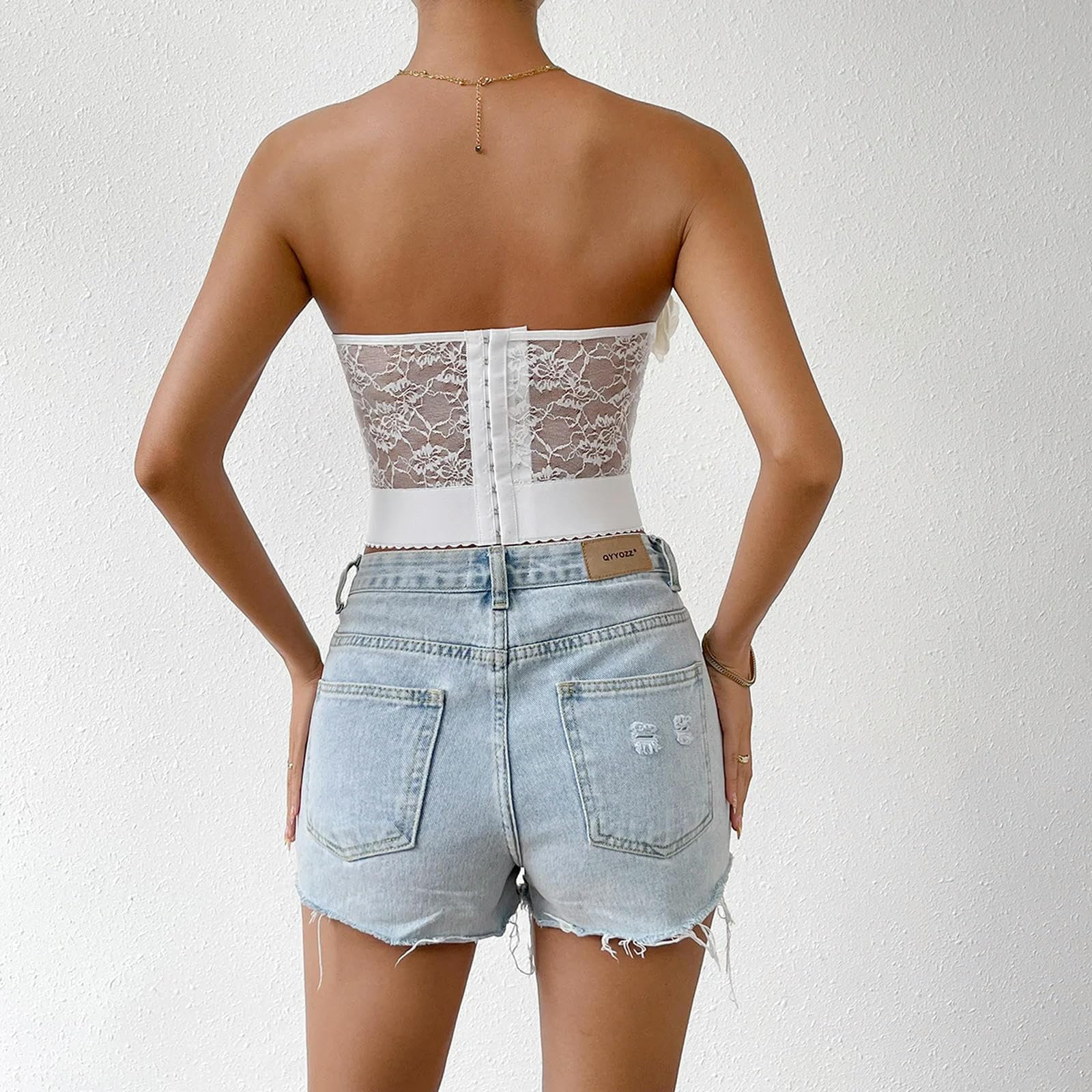 HAAR Top Bustier Aderente Sexy Street Street Street Top Top in Pizzo Senza Schienale Scavante Fish Wed Wedone Sleeveless Fashion Mesh Crop Tops