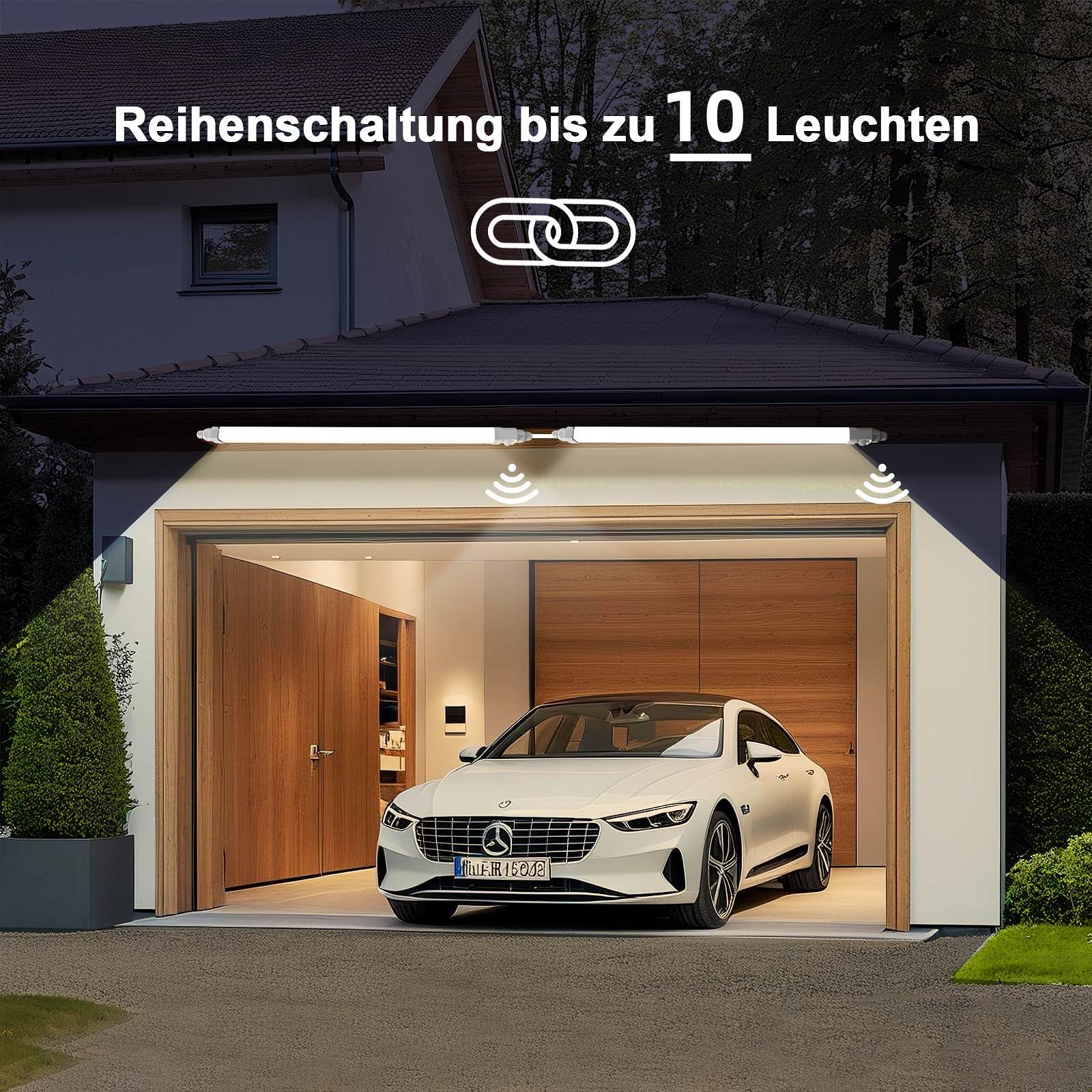 LED Feuchtraumleuchte 115cm mit Bewegungsmelder, 36W 3600LM LED Sensor Feuchtraumlampe im Reihenschaltung, IP65 Wasserfest Werkstattlampe für Keller Garage Feuchtraum, Neutralweiß 4000K