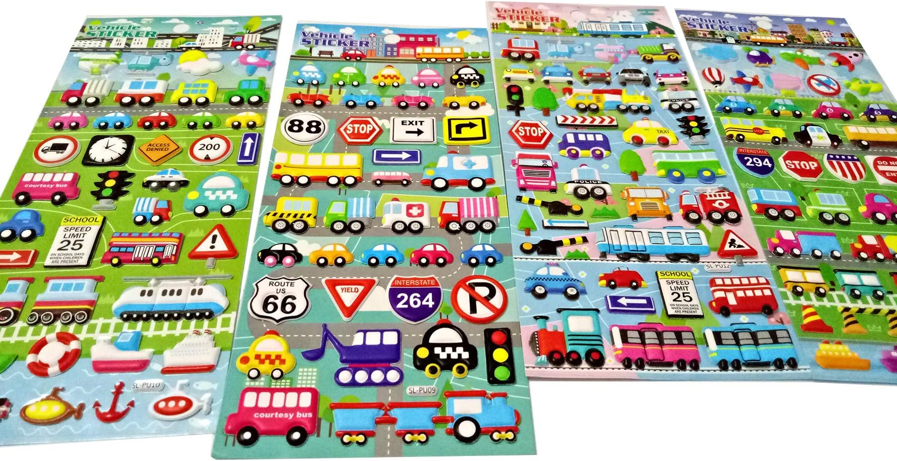 SET073-TR001 - 4 Different Sheets Vehicle Reusable Puffy Scrapbook Sticker