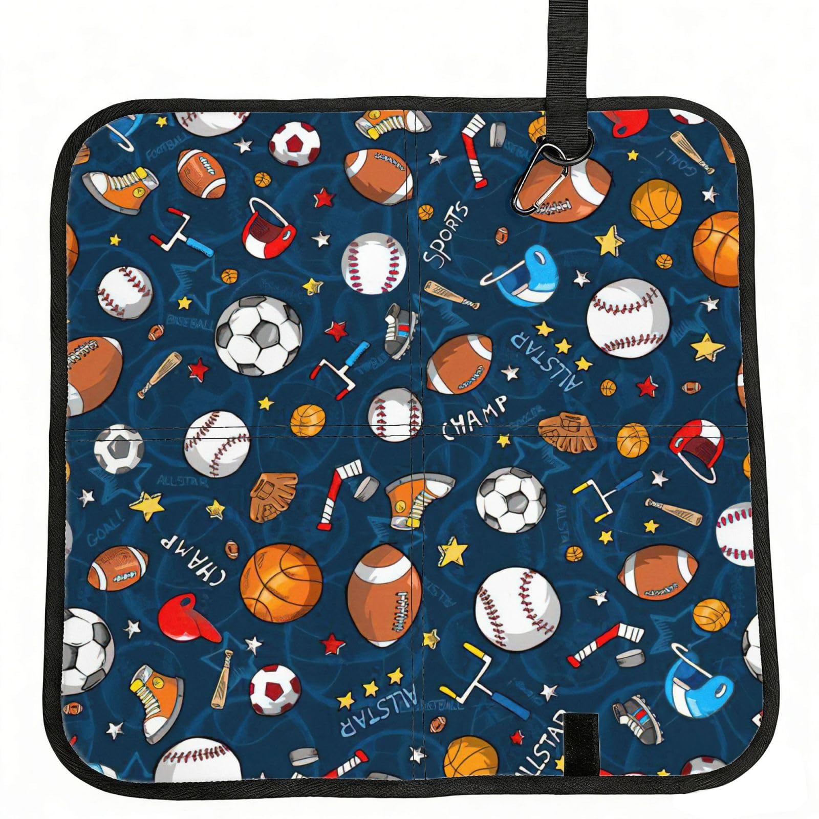SDEGTHO Baseball Basketball Football Hockey Printed Foldable Seat Pad with Closure, Lightweight Cushion for Airplane Travel Camping