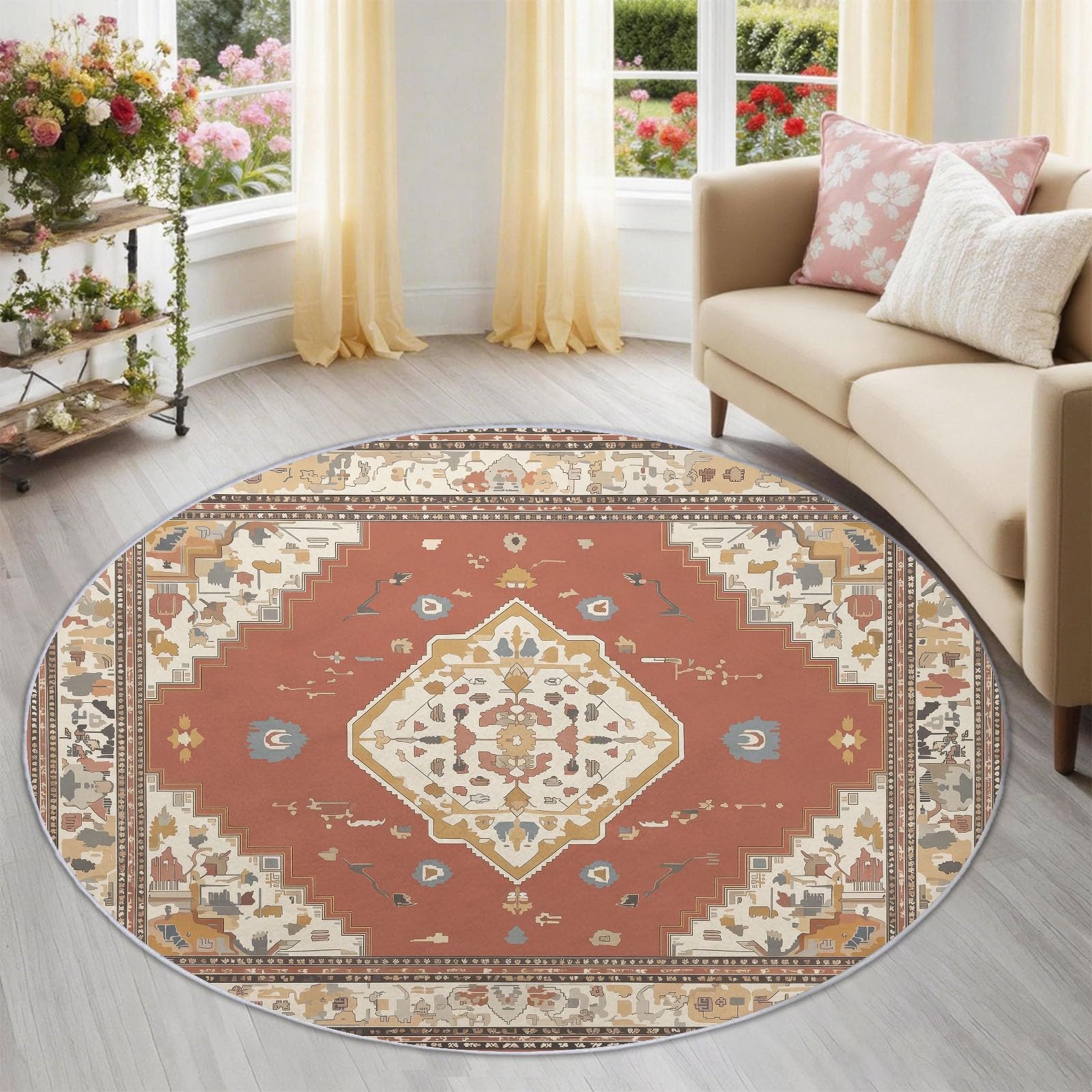 Tapis rond lavable et antidérapant bleu foncé moderne de 200 cm