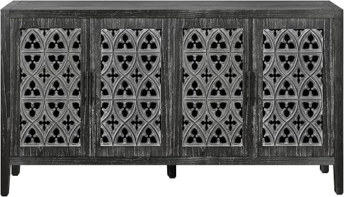 Vista 5 de Aparador Decorativo con Estante Ajustable, Gabinete con Patas de Madera Maciza, Consola Estilo Country Americano Mesa Credenza Buffet, para Cocina