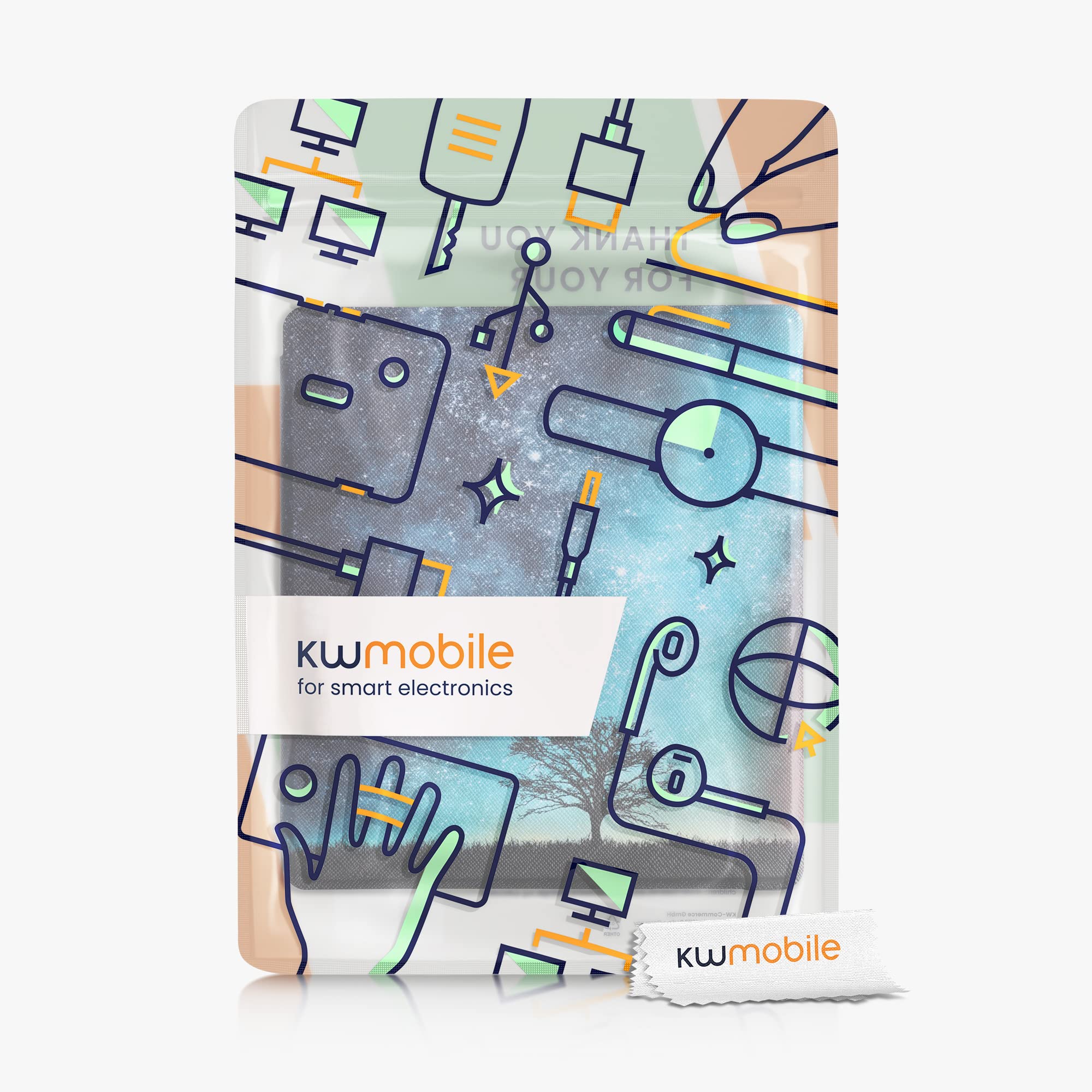 kwmobile Etui z Klapką Kompatybilne z Amazon Kindle Oasis 10. Generacji - Etui na czytnik e-booków - Galaxy Tree Meadow Niebieski Szary Czarny