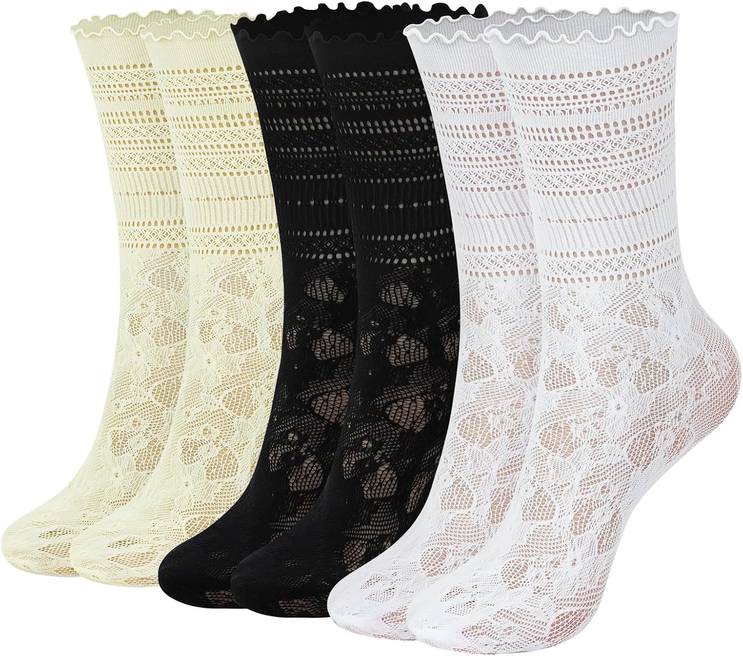 YOYOU Ruffle Crew Socks Women, Frilly Socks, Girly Scalloped Lettuce