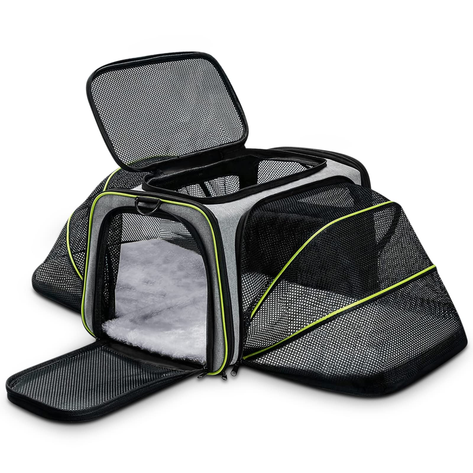 ALLSOPETS Expansión Transportin Gato Transportin Perro Cómodo Maletines Portamascotas de Laterales Flexibles Bolso con Alfombrilla Extraíble Bolsa Transporte para Perros y Gatos Verde