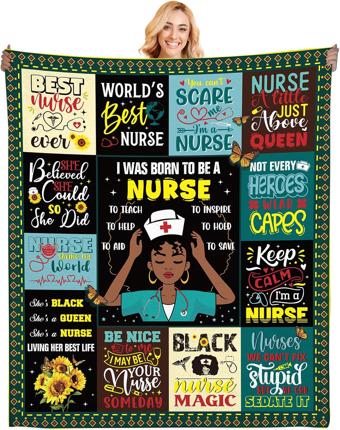 Black Nurse Blanket for Women - African American Nurse Gifts Throw 50x60, Nurse Appreciation Blanket for Graduation, RN Nursing School, Birthday, Nurses Week