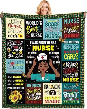 Black Nurse Blanket for Women - African American Nurse Gifts Throw 50x60, Nurse Appreciation Blanket for Graduation, RN Nursing School, Birthday, Nurses Week