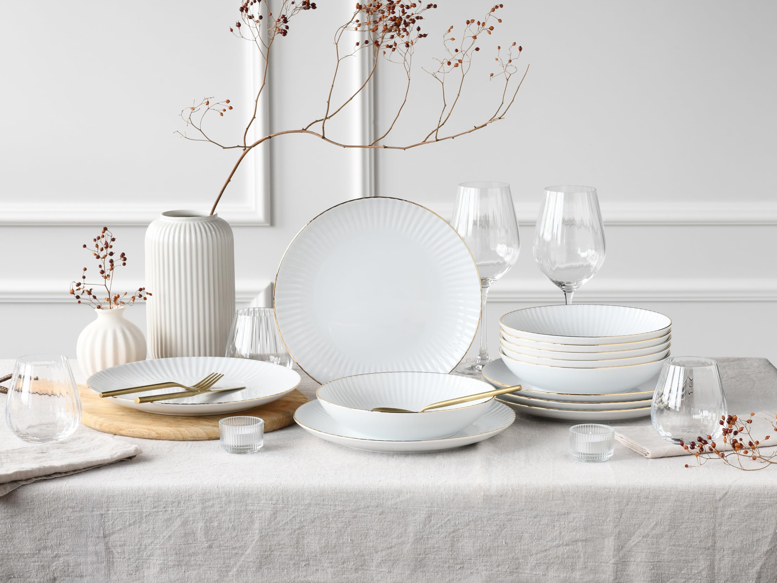CreaTable, 20752, seria Allegra Goldband, 12-częściowy zestaw naczyń dla 6 osób, serwis stołowy z porcelany, Made in Europe