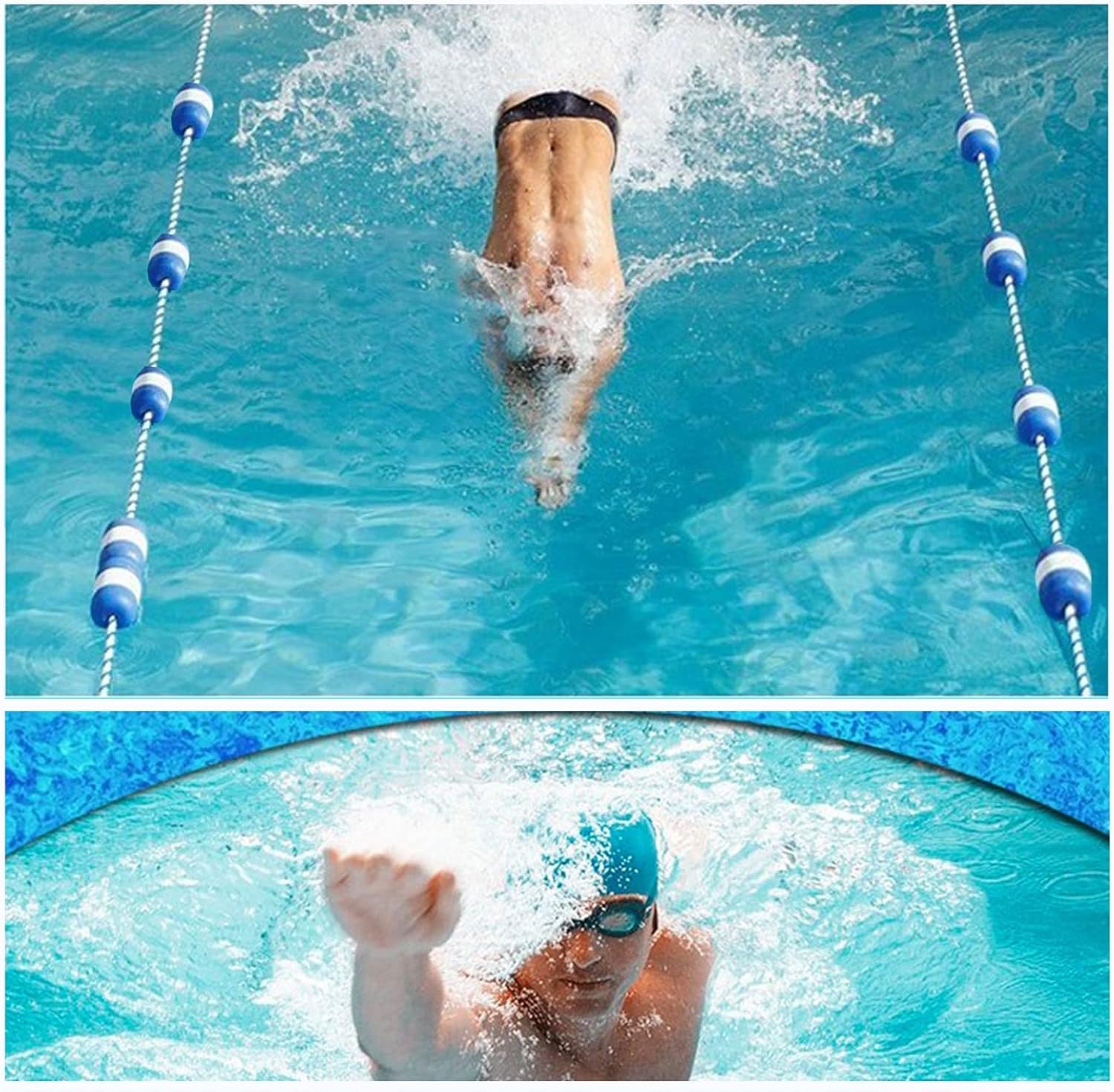 Blue White Outdoor Pool Lane Lines, Pool Safety Rope and Float Kit, Buoy Lane Marker Lines to Divide Pool, Swimming Pool Division Cordon (Size:L7m/22.96ft)