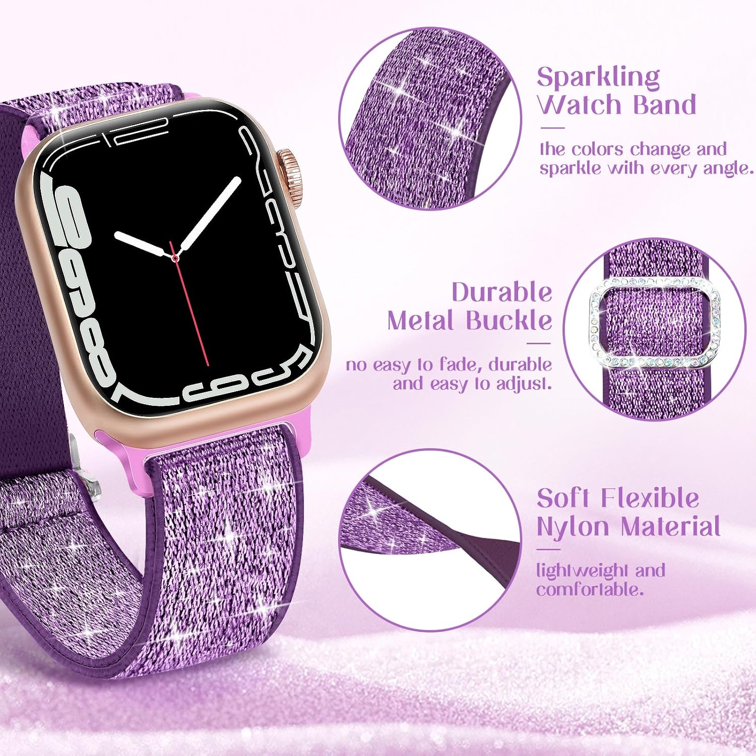 Bling Stretchy Nylon Band Compatible with Apple Watch Band 38mm 40mm 41mm 42mm(S11/10) for Women Kids Sparkly Elastic Solo Loop Bands Cute Glitter Straps for iWatch SE Series 11/10/9/8/7/6/5/4/3/2/1 - Image 2