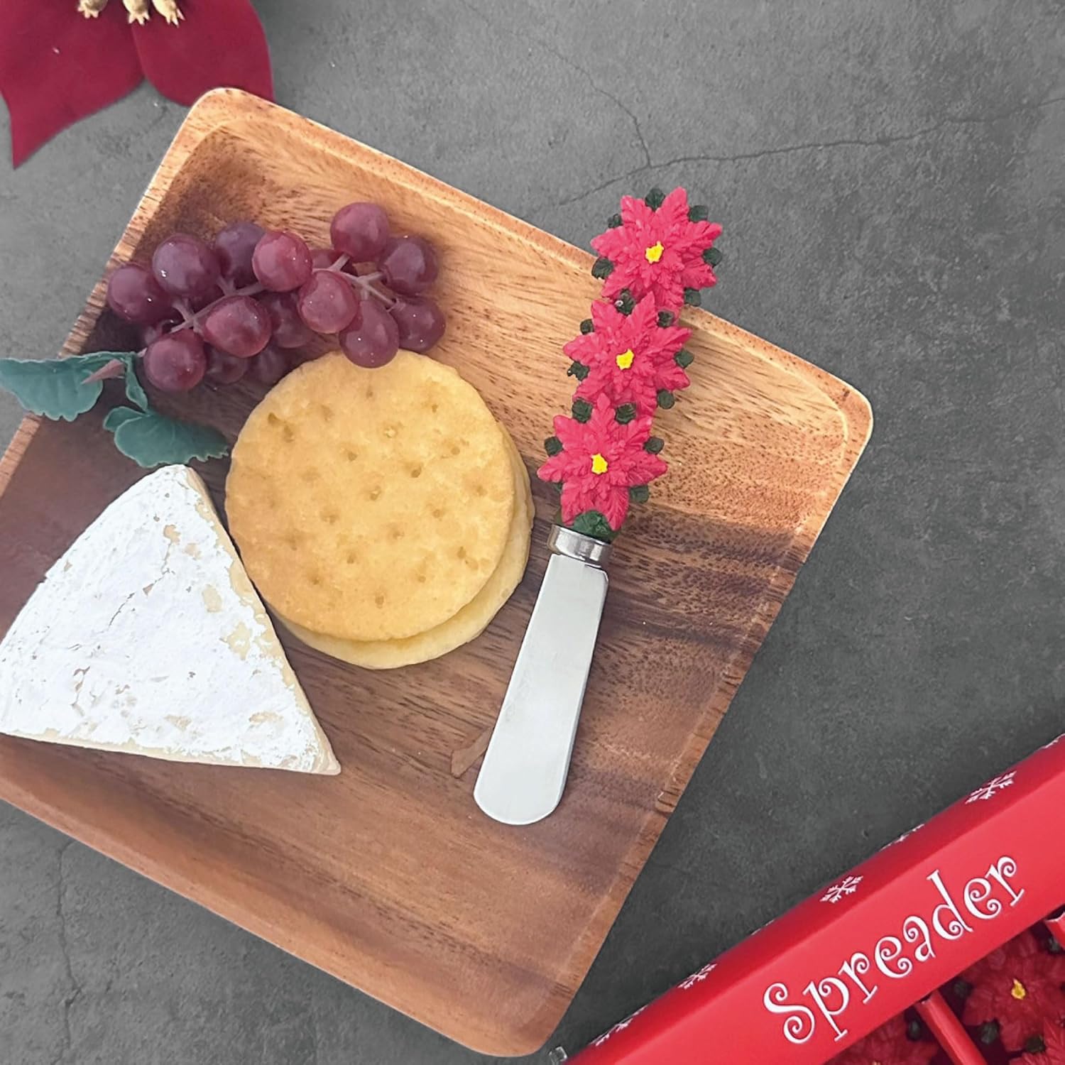 Supreme Housewares Poinsettias Cheese Spreaders, Hand-Painted Resin Handles with Stainless Steel Blades for Spreading Cream Cheese, Butter, Jam, or Sandwich, Set of 4