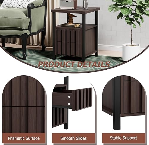 Miniatura 8 de UEV Juego de 3 mesas auxiliares, juego de mesa de sala de estar, mesa auxiliar de mediados de siglo, juego de 2 mesas auxiliares con 2 cajones para