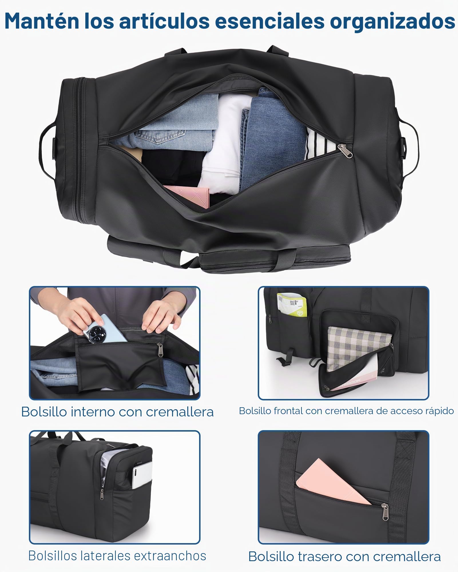 Urtala Bolsa de viaje plegable para hombre y mujer, Negro , 120L, Clásico