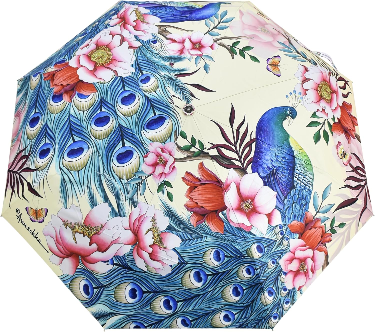 Anuschka Women's Original Printed Artwork Umbrella Auto Open/Close with UPF 50+ Sun Protection - Pretty Peacocks
