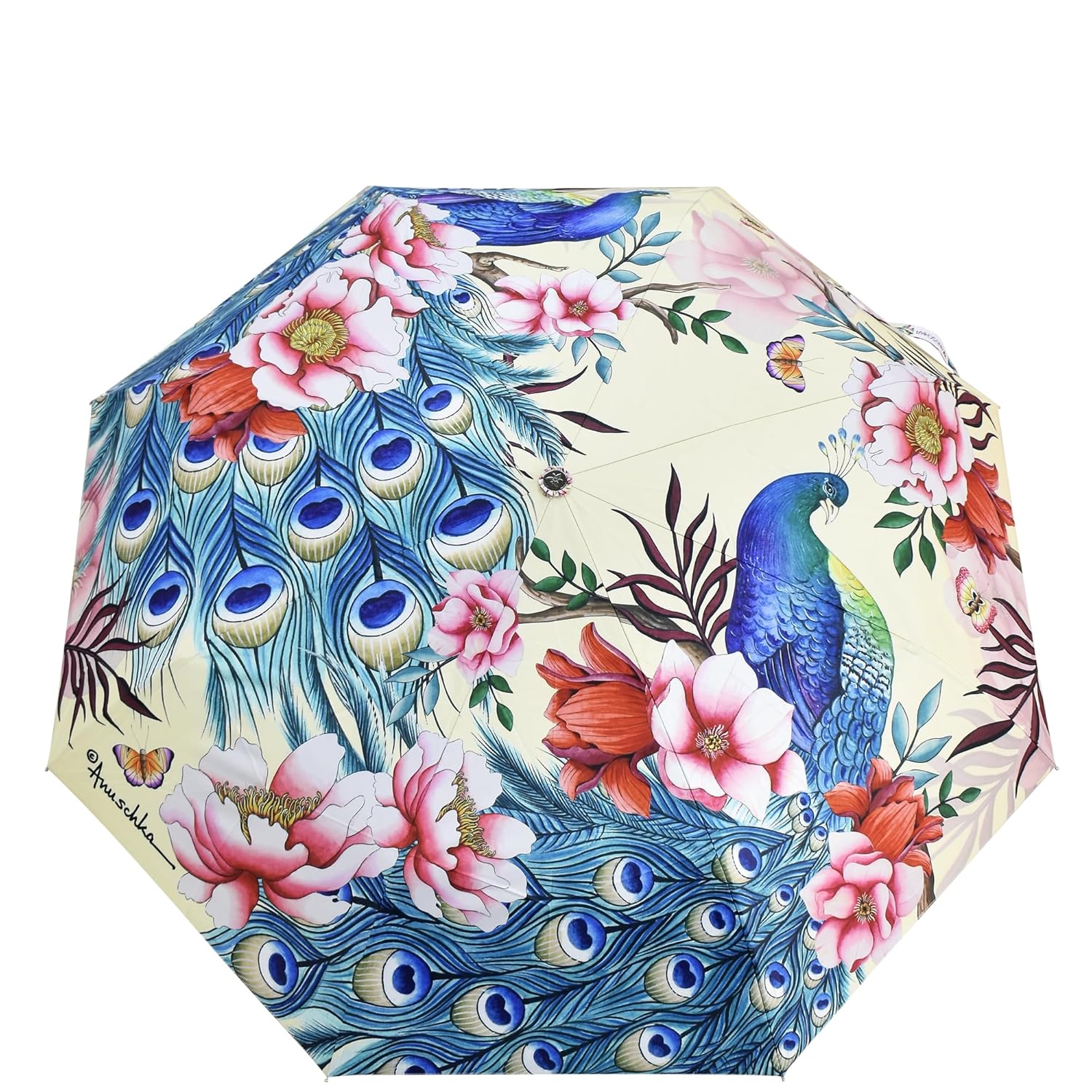 Anuschka Womens Original Printed Artwork Umbrella Auto Open Close with UPF 50 Sun Protection - Pretty Peacocks