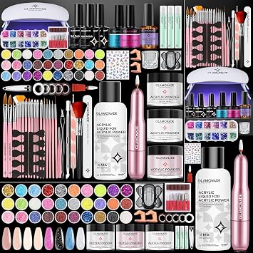 Glamonade Acrylic Nail Kit for Beginners Professional Acrylic Nail Kit Set with Everything with Drill Powder Nail Art Starter Tech Kit at Home Salon Gift
