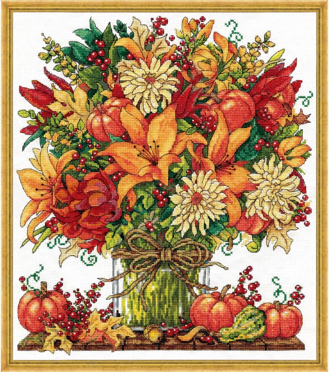Design Works Crafts Fabulous Fall Counted Cross Stitch Kit, Yellow,Orange,White,Red
