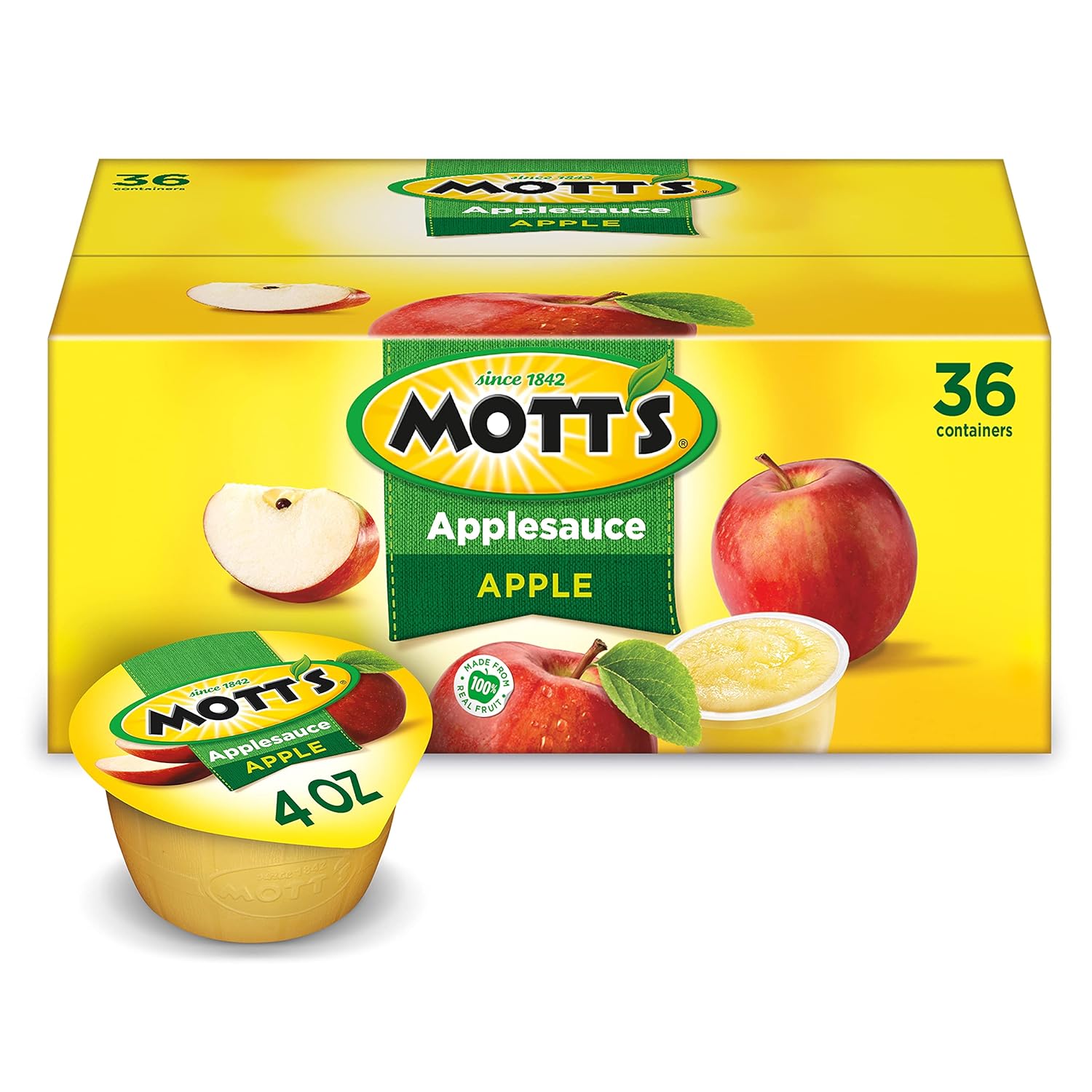 Mott's Applesauce, 4 Oz Cups, 36 Count, No Artificial Flavors, Good Source Of Vitamin C, Nutritious Option For The Whole Family Apple 4 Ounce (Pack of 36)