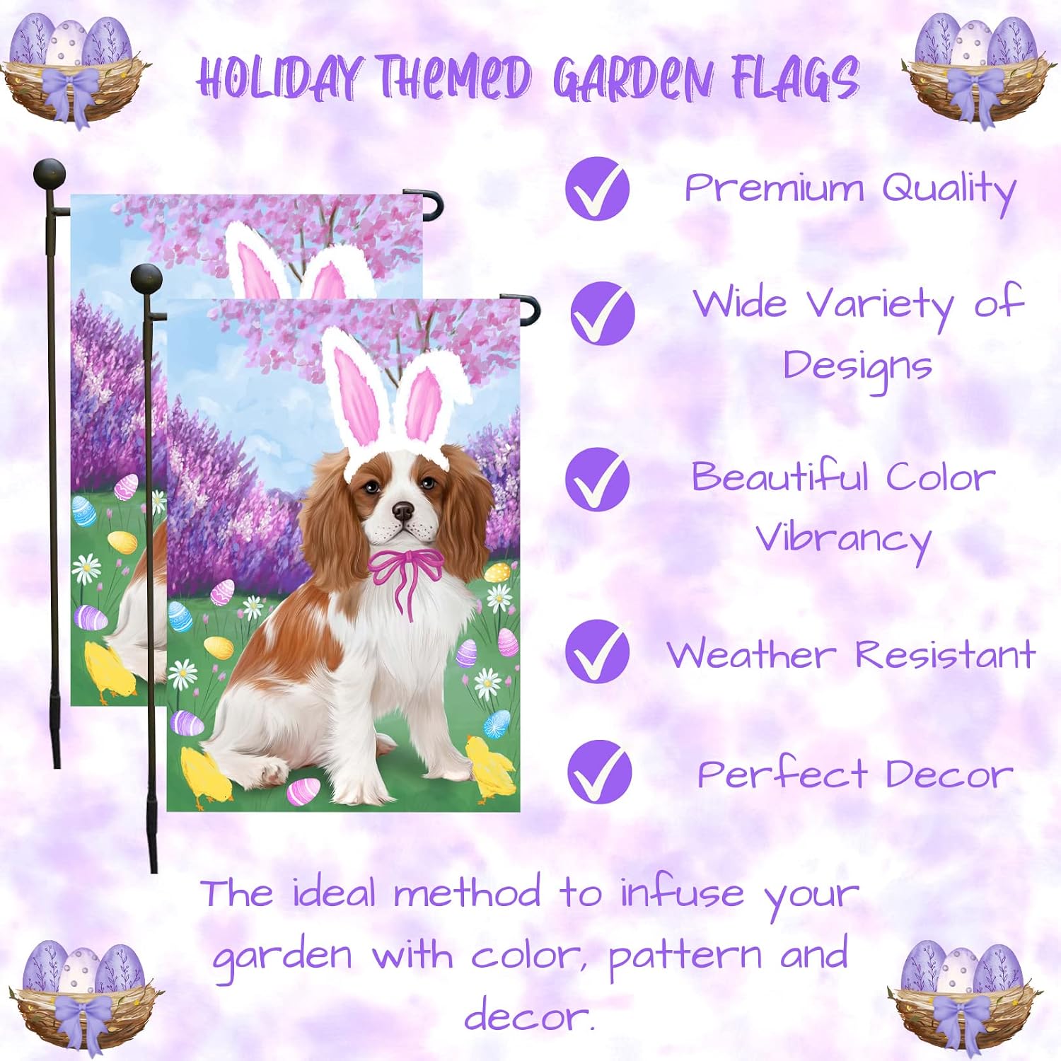 Doggie of the Day Easter Holiday Cavalier King Charles Spaniel Dog Garden Flags- Outdoor Double Sided Garden Yard Porch Lawn Spring Decorative Vertical Home Flags 12 1/2"w x 18"h - GFLAG58931