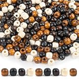AUEAR, 500 Pack 11 * 12mm Barrel Wood European Loose Beads Large Hole 5mm Natural Wooden Dreadlock Braid for Hairstyle Braids Jewelry Bracelet Making, Black White Brown & Dark
