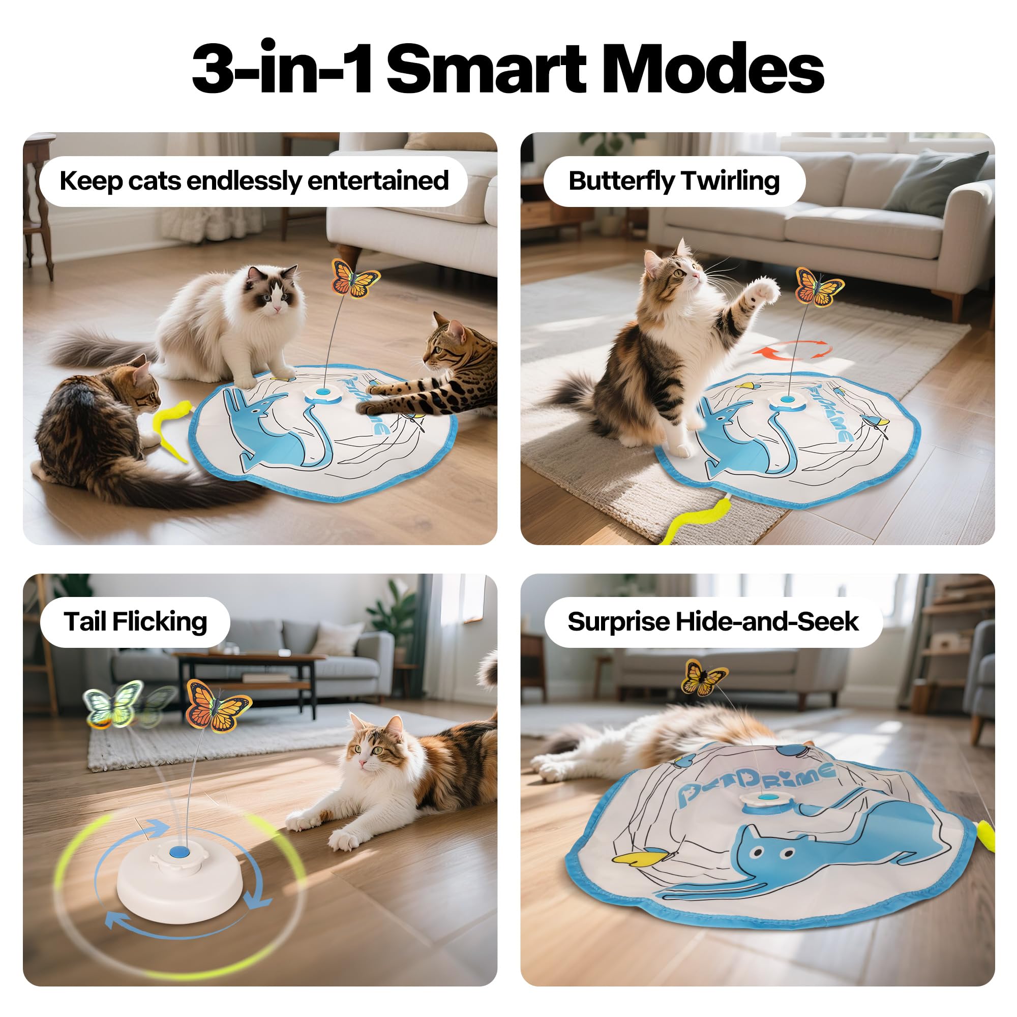 Pet Prime Rechargeable Interactive Cat Casting Toy for Indoor Play 3-in-1 Automatic Butterfly Hide and Seek Kitten Wand Toy - Image 2