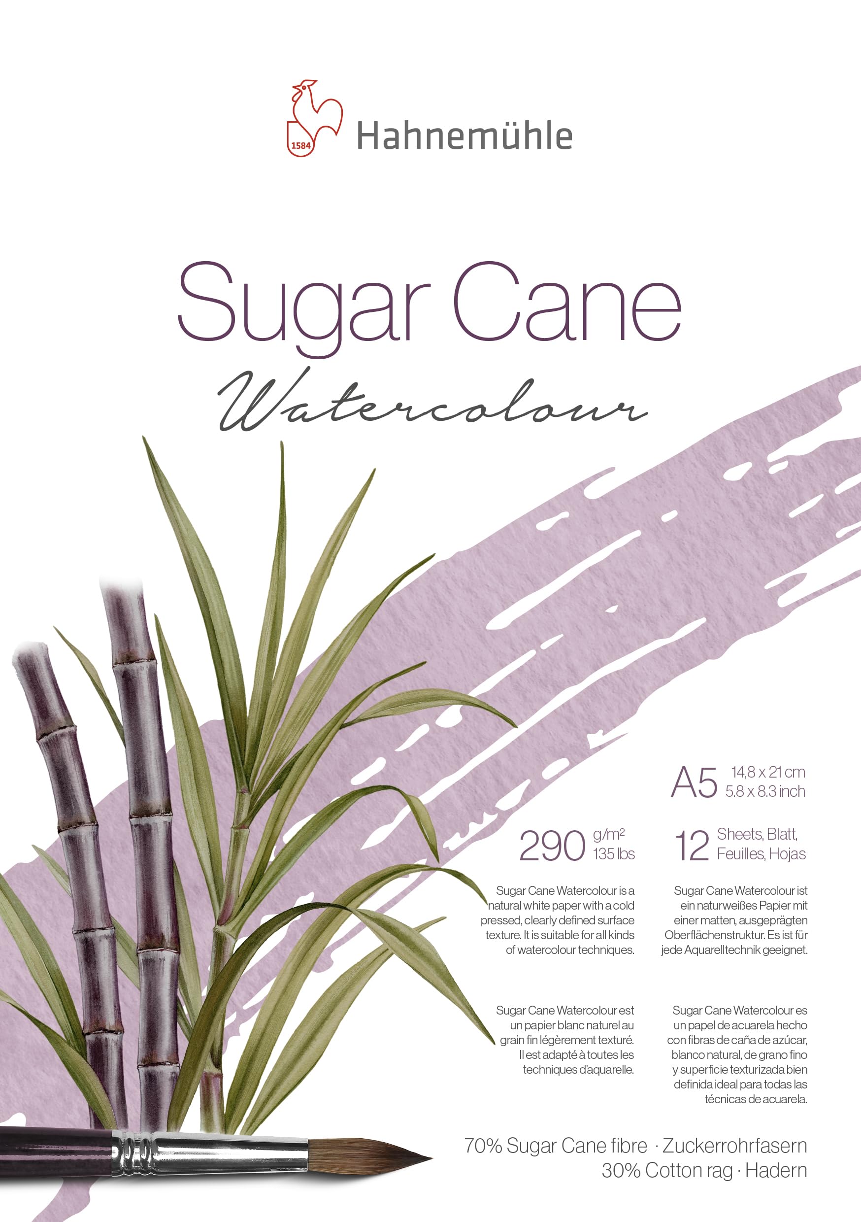 Hahnemühle Sugar Cane Watercolour Sugar Cane Watercolour Paper 290gsm Natural White 12 Sheets (A5)