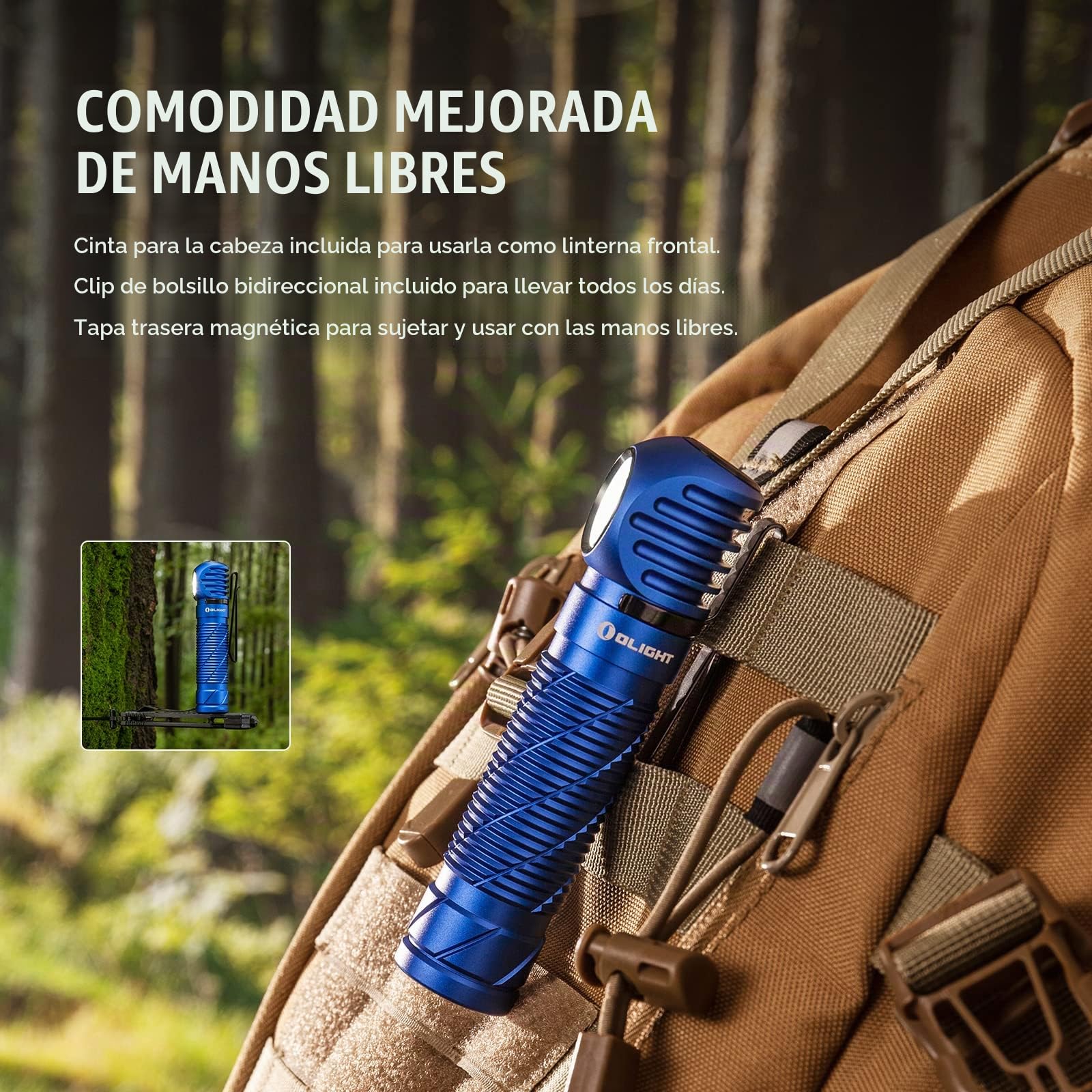 OLIGHT Perun 2 Linterna Frontal Recargable 2500 Lumen 12 Días Máx 166 Metro | Cabeza Frontal LED Alta Potencia 5 Luz Modos Blanco y Rojo Regulable, 150 Metros, Impermeable IPX8, Trabajo, Camping, Azul